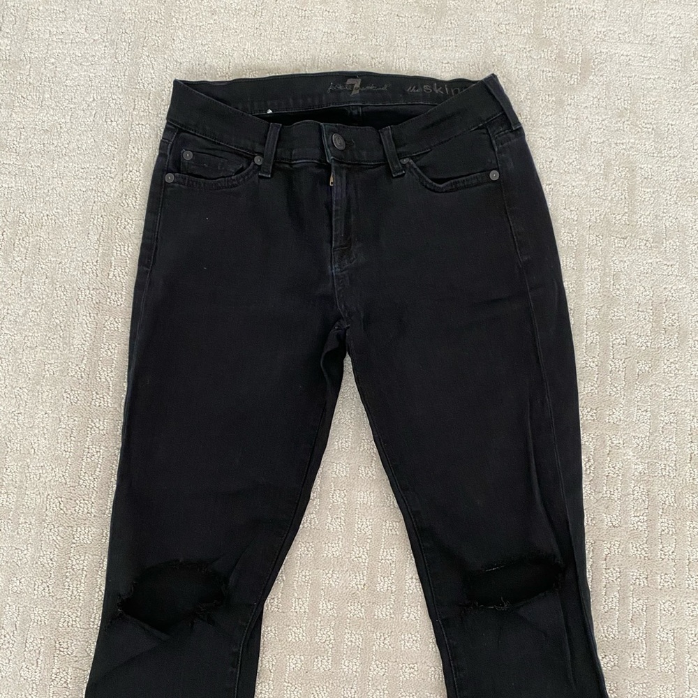 7 For All Mankind faded black ripped skinny jeans